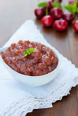 Cherry Marmelade with Cherries on Background