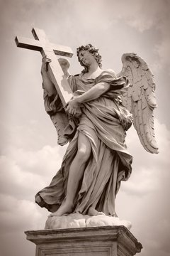 Angel in Rome. Sepia tone image.