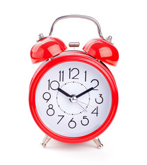 red alarm clock isolated on white
