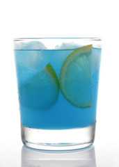 Blue Cocktail with Lemon in White background