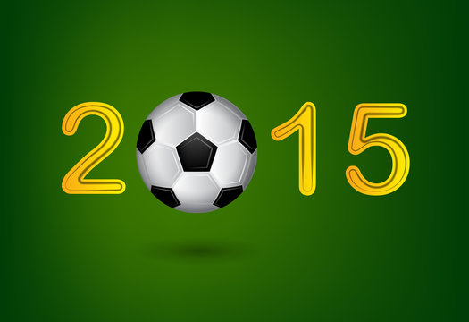 Soccer ball in 2015 digit on green background