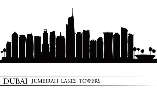 Dubai Jumeirah Lakes Towers skyline silhouette background