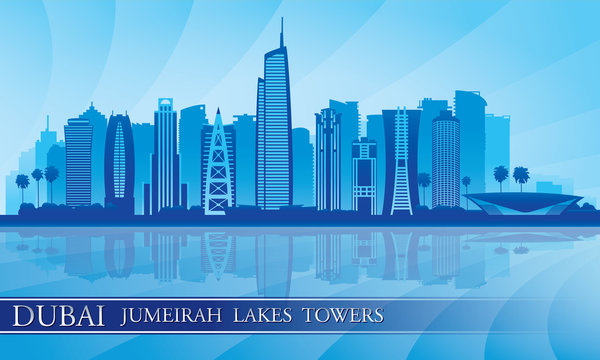 Dubai Jumeirah Lakes Towers skyline silhouette background