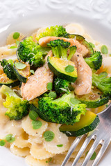 Farfalle pasta with zucchini and broccoli