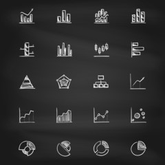 Hand drawn diagram icons on blackboard