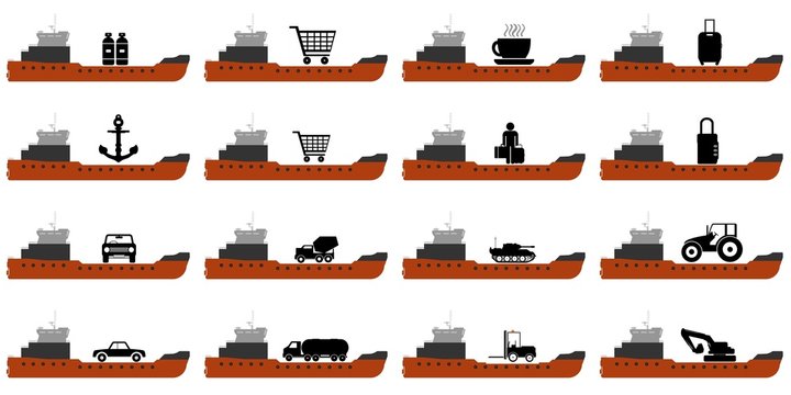 Symboles dans 16 bateaux cargos de livraisons