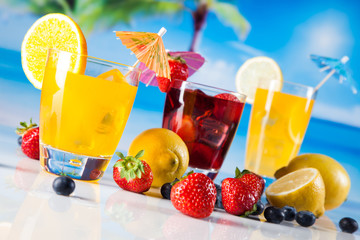 Tropical drinks on beach