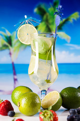Tropical drinks on beach