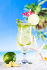 Tropical drinks on beach