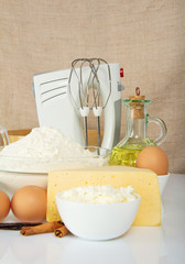 Cottage cheese, flour, sunflower oil and mixer