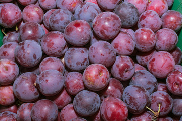 Fresh plums with leaf