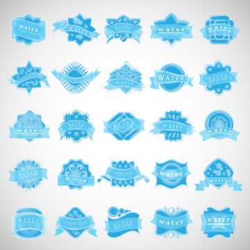 Water Labels Set - Isolated On Gray Background