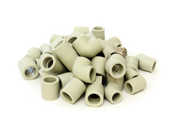 A lot of combined fittings for plastic pipes