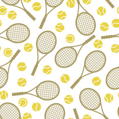 Sports seamless pattern with tennis icons in flat design style.