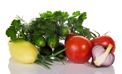 Tomatoes, cucumbers, pepper, parsley and onions