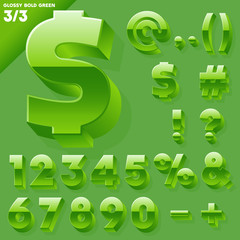 Vector alphabet of simple 3d glossy letters. Sans bold. Green