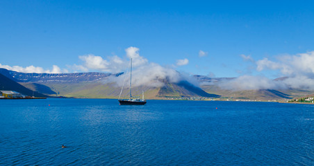 Fototapeta premium Beautiful Icelandic Vibrant Summer Landscape with Fjord, Isafjor