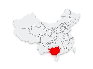 Map of Guangxi Zhuang Autonomous Region. China.