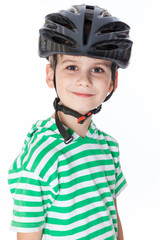 Boy bicyclist with helmet