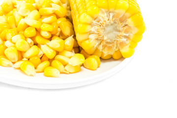 Corn cut cooked meat on white background