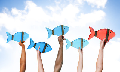 Arms Raised Holding Fishes