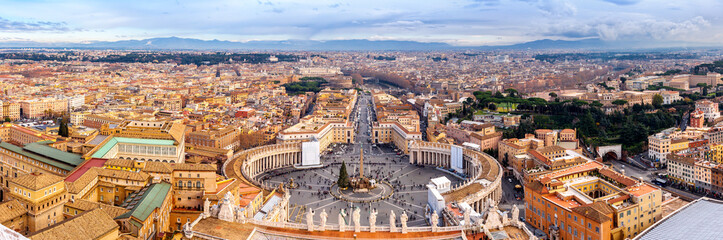 Saint Peter's Square in Vatican and aerial view of Rome