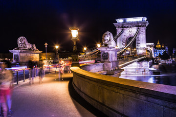 Fototapeta na wymiar City of Budapest in Hungary night urban scenery, street on the S