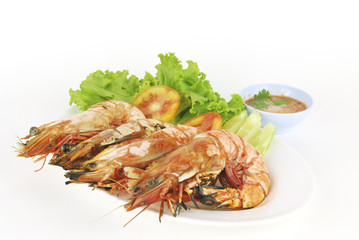 Grilled shrimp prawn on white background