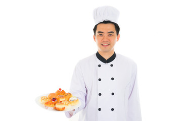 asian male chef isolated white background