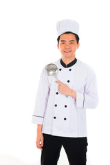 asian male chef isolated white background