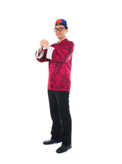 asian male with traditional chinese new year greeting gong xi fa