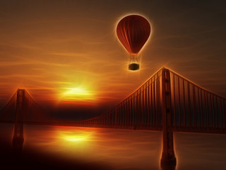 Hot Air Balloon and Golden Gate Bridge Illustration