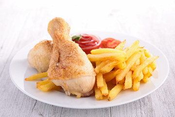 chicken leg and fries