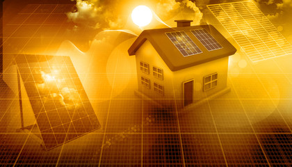 3d render of a house with solar panels. © bluebay2014