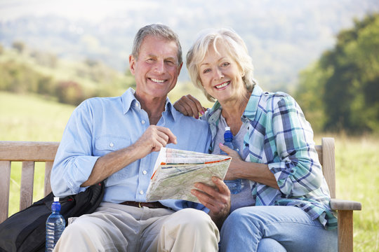 Senior couple on country walk
