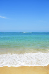 Fototapeta premium In summer vacation . Sand beach and blue sky
