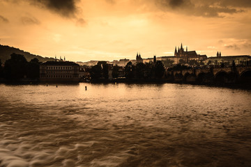Obraz premium Vltava river and a Prague Castle Czech Republic .