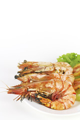Grilled shrimp prawn on white background