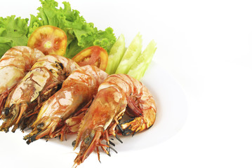 Grilled shrimp prawn on white background