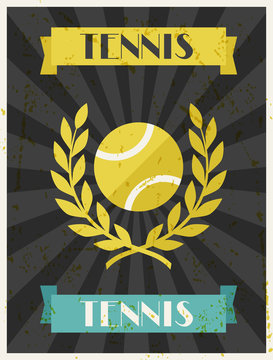 Tennis. Retro poster in flat design style.