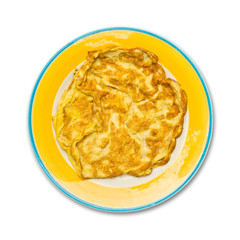 Plain egg omelette on white background