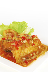 Deep fried fish meat with sweet and sour chili sauce