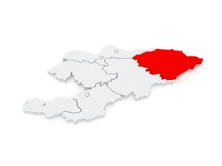 Map of Issyk-Kul region. Kyrgyzstan.