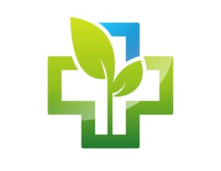 medicine health icon,cross plant logo,plus nature symbol