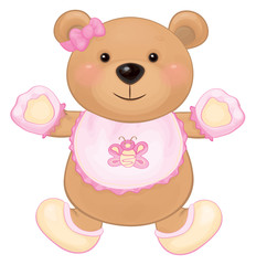 Vector cute baby bear girl isolated.