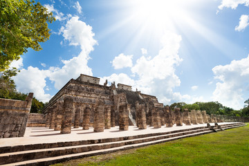 Fototapeta na wymiar Temple and columns, Chichen Itza, Mexico
