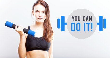 Fototapeta na wymiar You can do it, woman with dumbbell