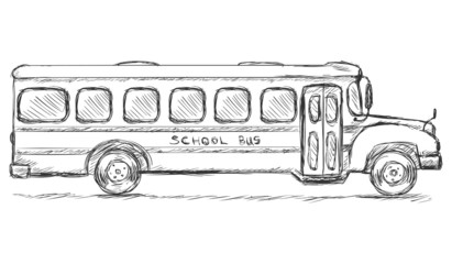 Vector Sketch School Bus. Side View.