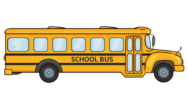 Vector Cartoon Yellow School Bus. Side View.