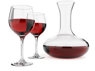 Wine glasses and decanter isolated